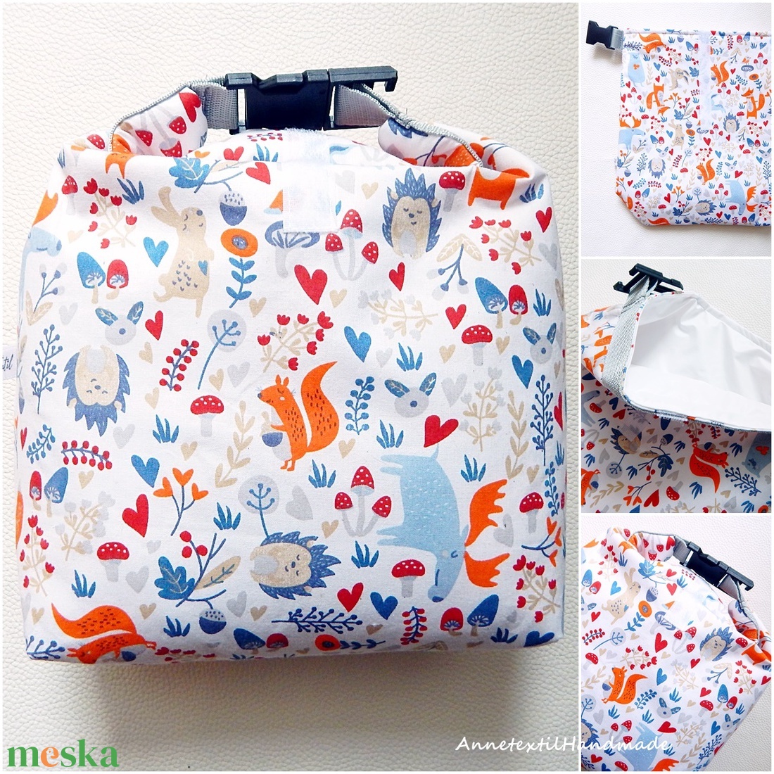 Uzsonnás táska erdei mintás, csatos, vízhatlan béléssel - Tuck-Bag - táska & tok - uzsonna- & ebéd tartó - ebéd tasak, doboz - Meska.hu