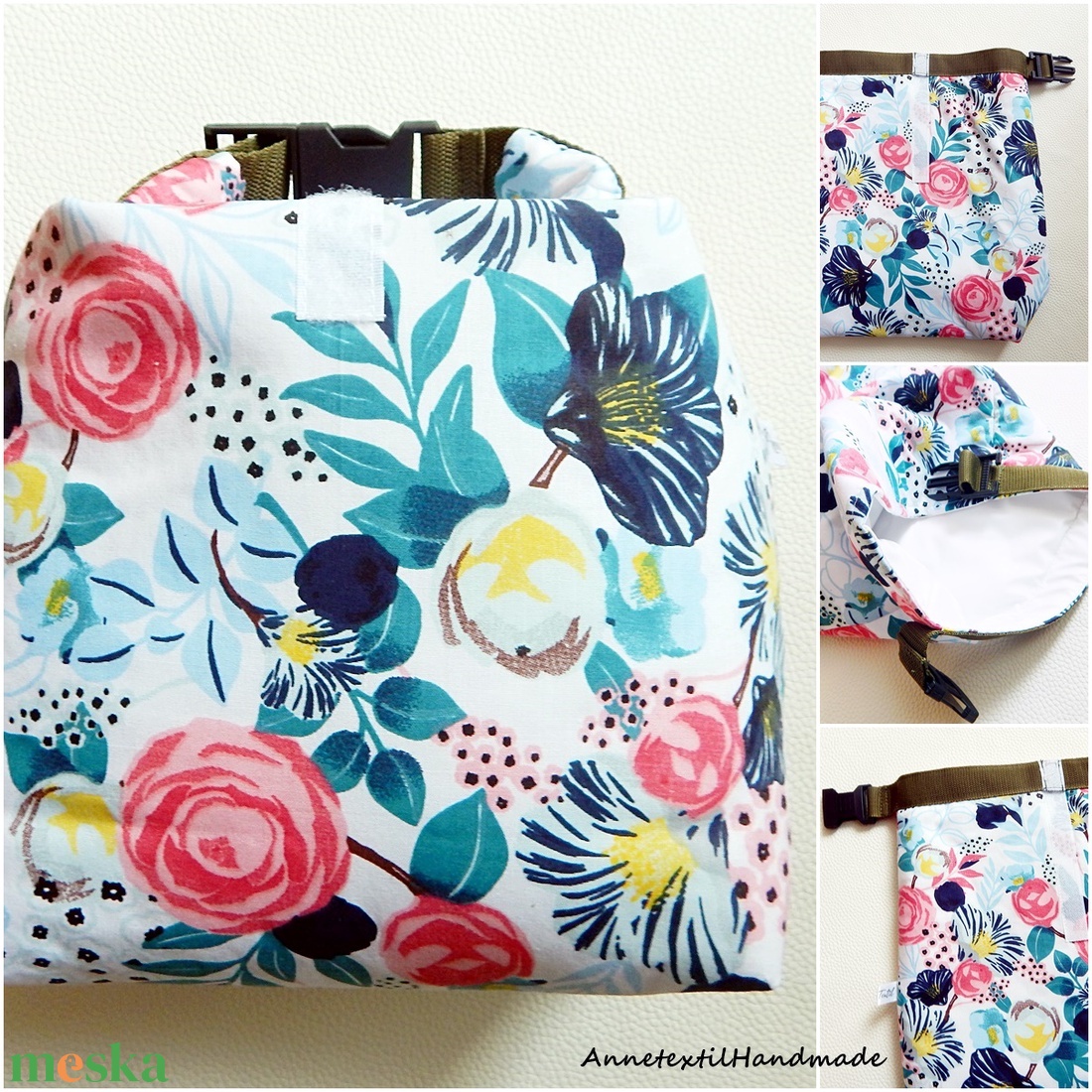 Uzsonnás táska romantikus virágmintás, csatos, vízhatlan béléssel - Tuck-Bag - táska & tok - uzsonna- & ebéd tartó - ebéd tasak, doboz - Meska.hu