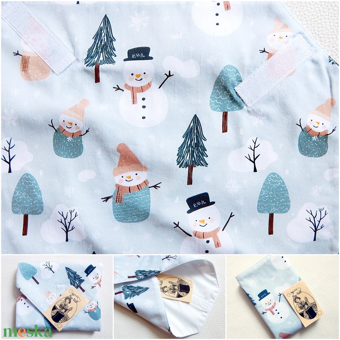 Újraszalvéta téli mese, hóember prémium, vízhatlan csomagoló - otthon & életmód - konyhafelszerelés, tálalás - konyhai textil - szalvéta - Meska.hu