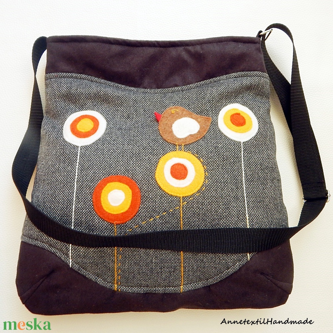 Gömbvirágos, madaras midi cross bag  - táska & tok - kézitáska & válltáska - vállon átvethető táska - Meska.hu