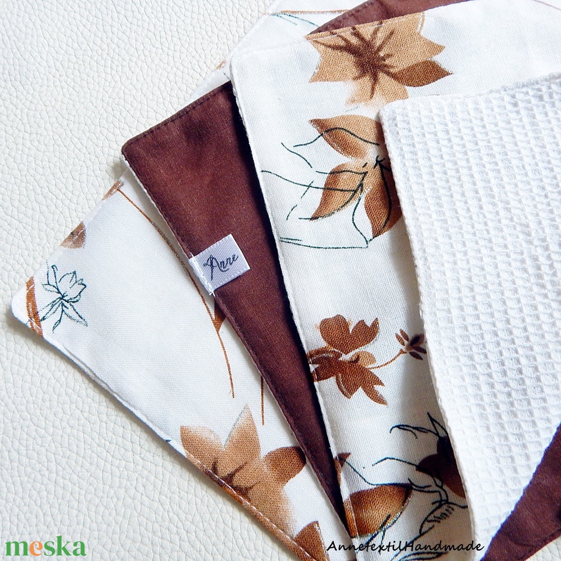 Mosható törlőkendő és zsebkendő tartó szett barna, virágos - otthon & életmód - konyhafelszerelés, tálalás - konyhai textil - konyharuha & törlőkendő - Meska.hu
