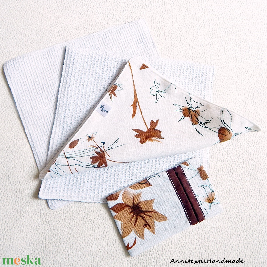 Mosható törlőkendő és zsebkendő tartó szett barna, virágos - otthon & életmód - konyhafelszerelés, tálalás - konyhai textil - konyharuha & törlőkendő - Meska.hu