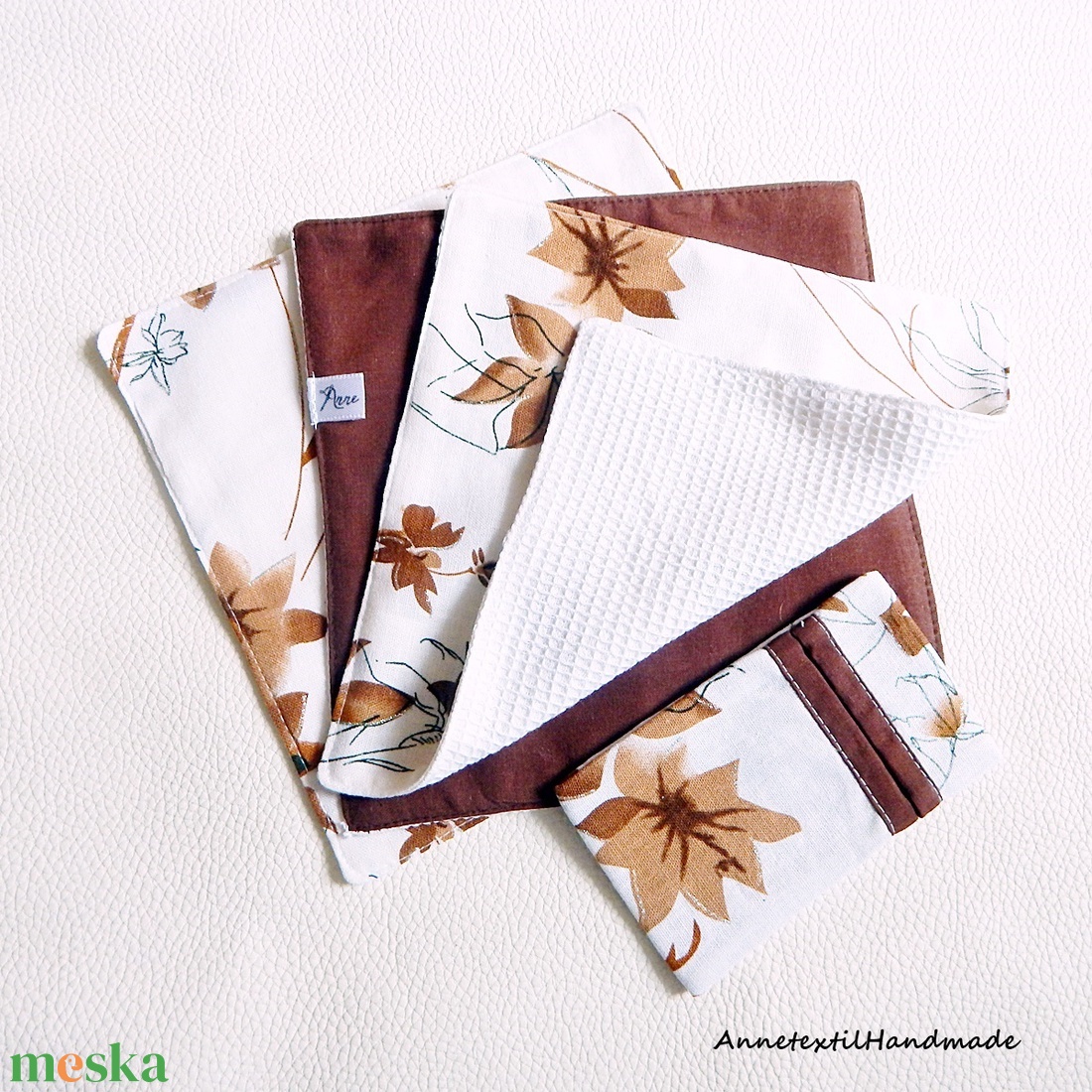 Mosható törlőkendő és zsebkendő tartó szett barna, virágos - otthon & életmód - konyhafelszerelés, tálalás - konyhai textil - konyharuha & törlőkendő - Meska.hu
