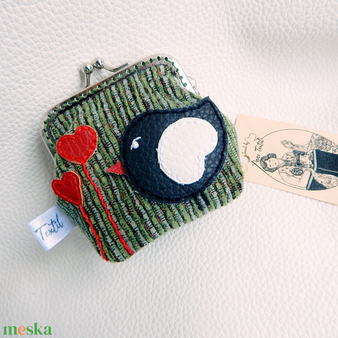 Valentin madárka - keretes pénztárca, csatos tárca - táska & tok - pénztárca & más tok - aprópénztartó - Meska.hu