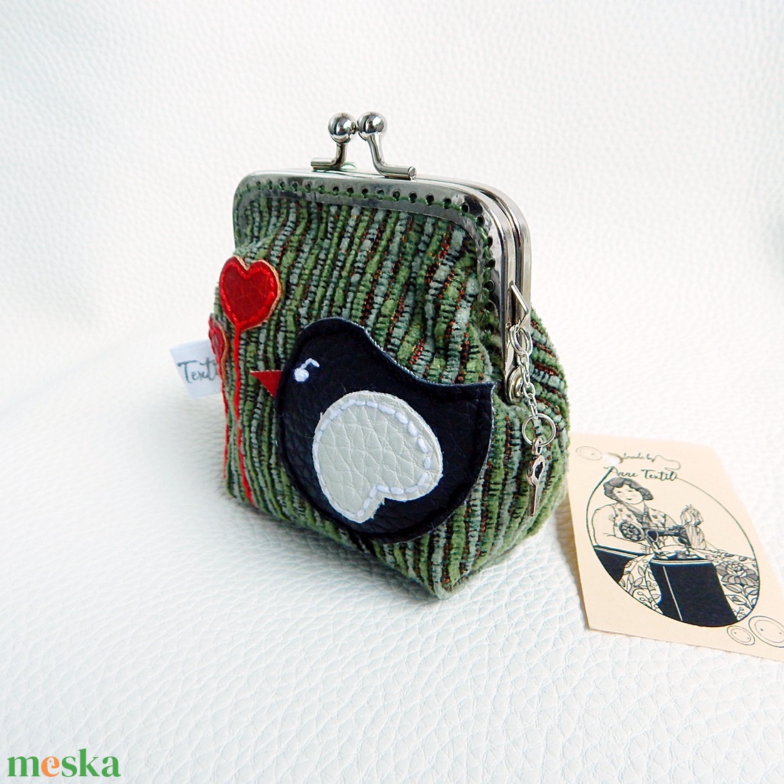 Valentin madárka - keretes pénztárca, csatos tárca - táska & tok - pénztárca & más tok - aprópénztartó - Meska.hu