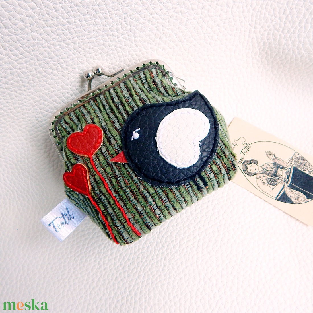 Valentin madárka - keretes pénztárca, csatos tárca - táska & tok - pénztárca & más tok - aprópénztartó - Meska.hu