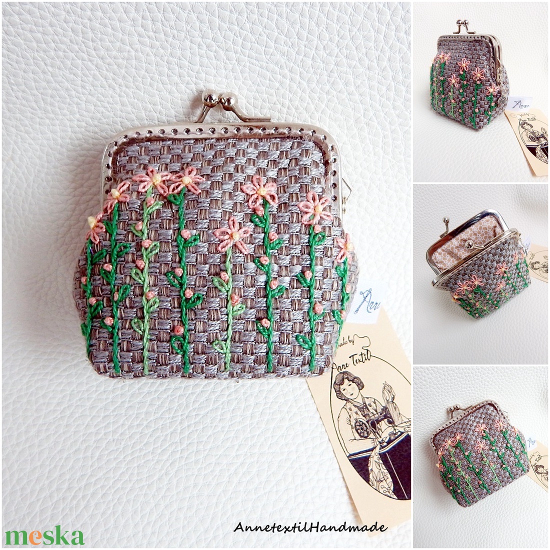 Rózsaszín nefelejcsek - keretes pénztárca, csatos tárca - táska & tok - pénztárca & más tok - aprópénztartó - Meska.hu