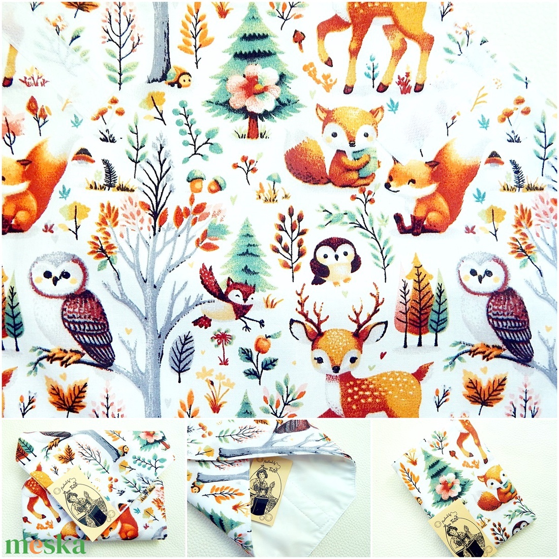 Újraszalvéta őzikés,  erdei állatos környezettudatos vízhatlan csomagoló - annetextil - táska & tok - uzsonna- & ebéd tartó - szendvics csomagoló - Meska.hu