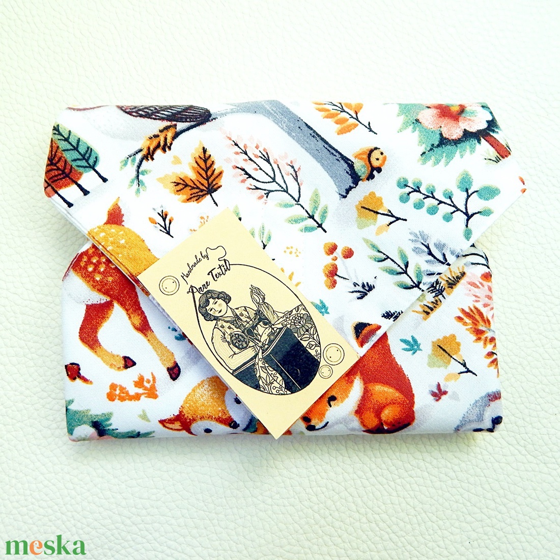 Újraszalvéta őzikés,  erdei állatos környezettudatos vízhatlan csomagoló - annetextil - táska & tok - uzsonna- & ebéd tartó - szendvics csomagoló - Meska.hu