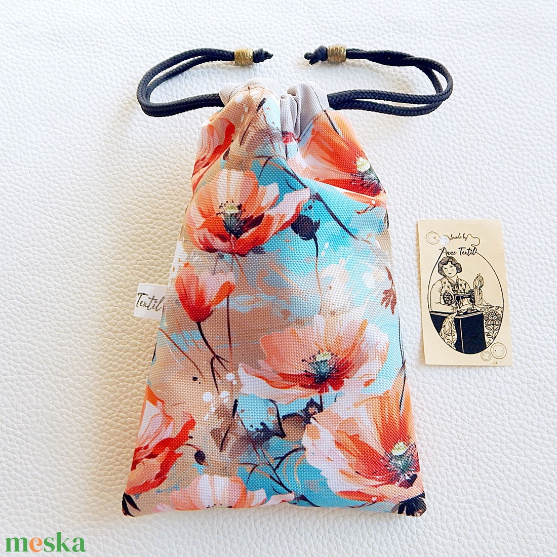 Ajándék zsák, pipacsos mintás, bélelt, prémium textil - otthon & életmód - papír, írószer - ajándékozás kellékei - ajándékzsák, csomagolás - Meska.hu