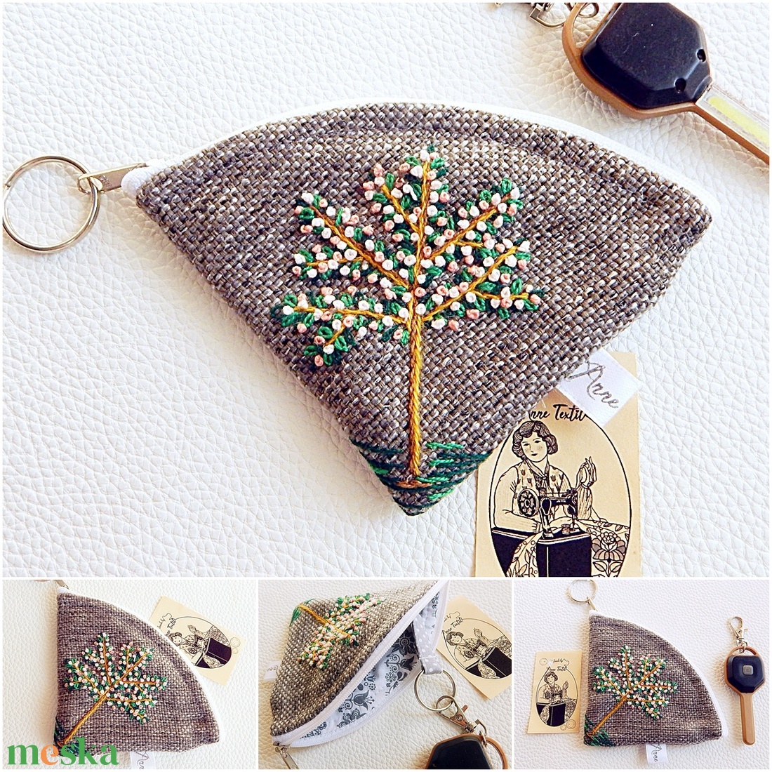 Virágzó japán cseresznyefa - Anne - kézzel hímzett körcikk kulcstartó - táska & tok - kulcstartó & táskadísz - kulcstartó - Meska.hu