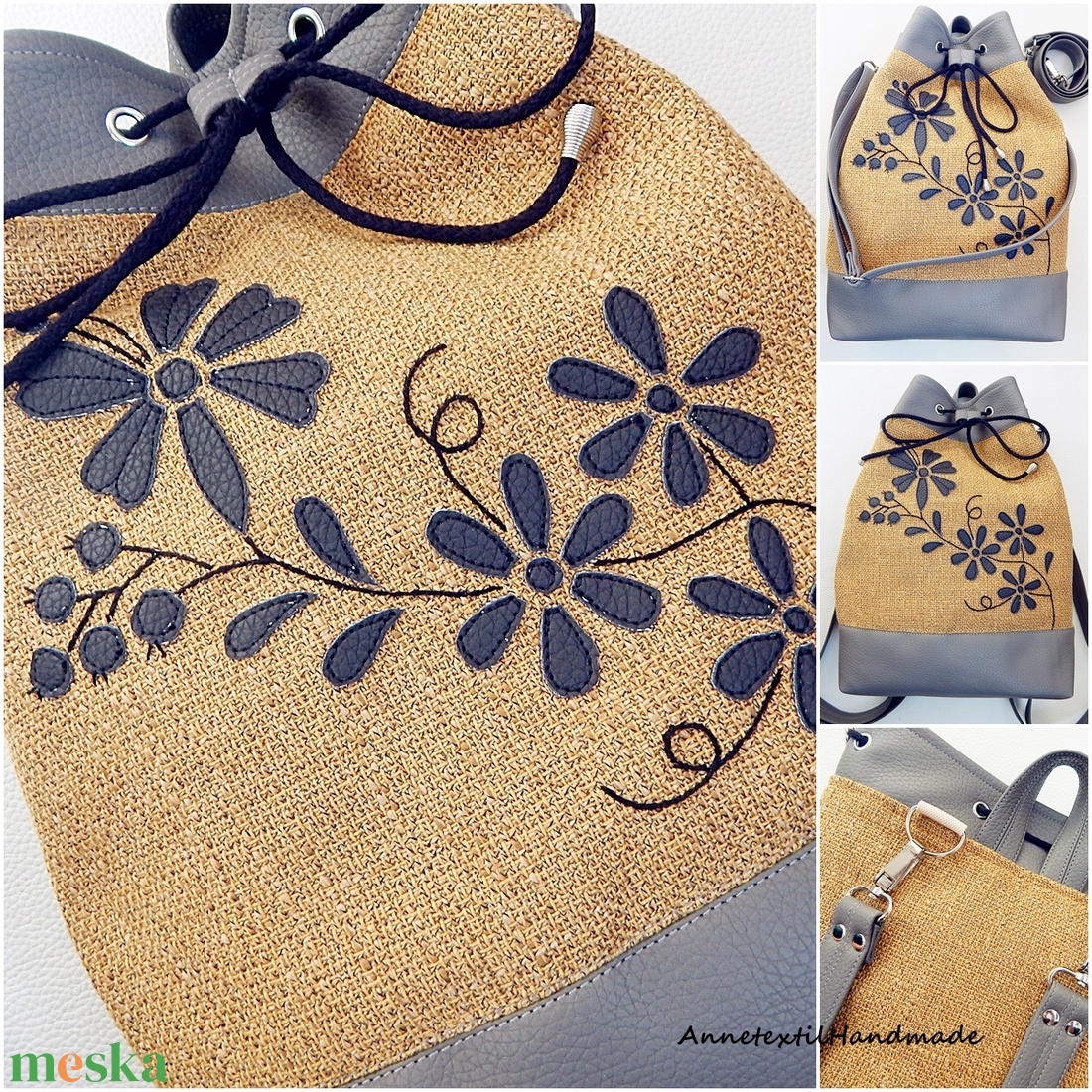 Kalocsai virágos többfunkciós női kézműves hátizsák - táska & tok - hátizsák - hátizsák - Meska.hu