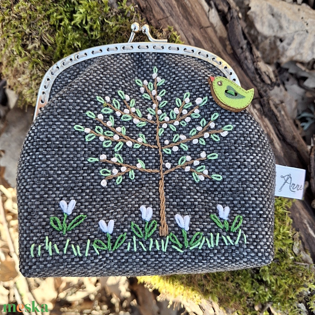 Cseresznye fa, virágos, madaras, tavaszi keretes pénztárca, csatos tárca  - táska & tok - pénztárca & más tok - pénztárca - női pénztárca - Meska.hu