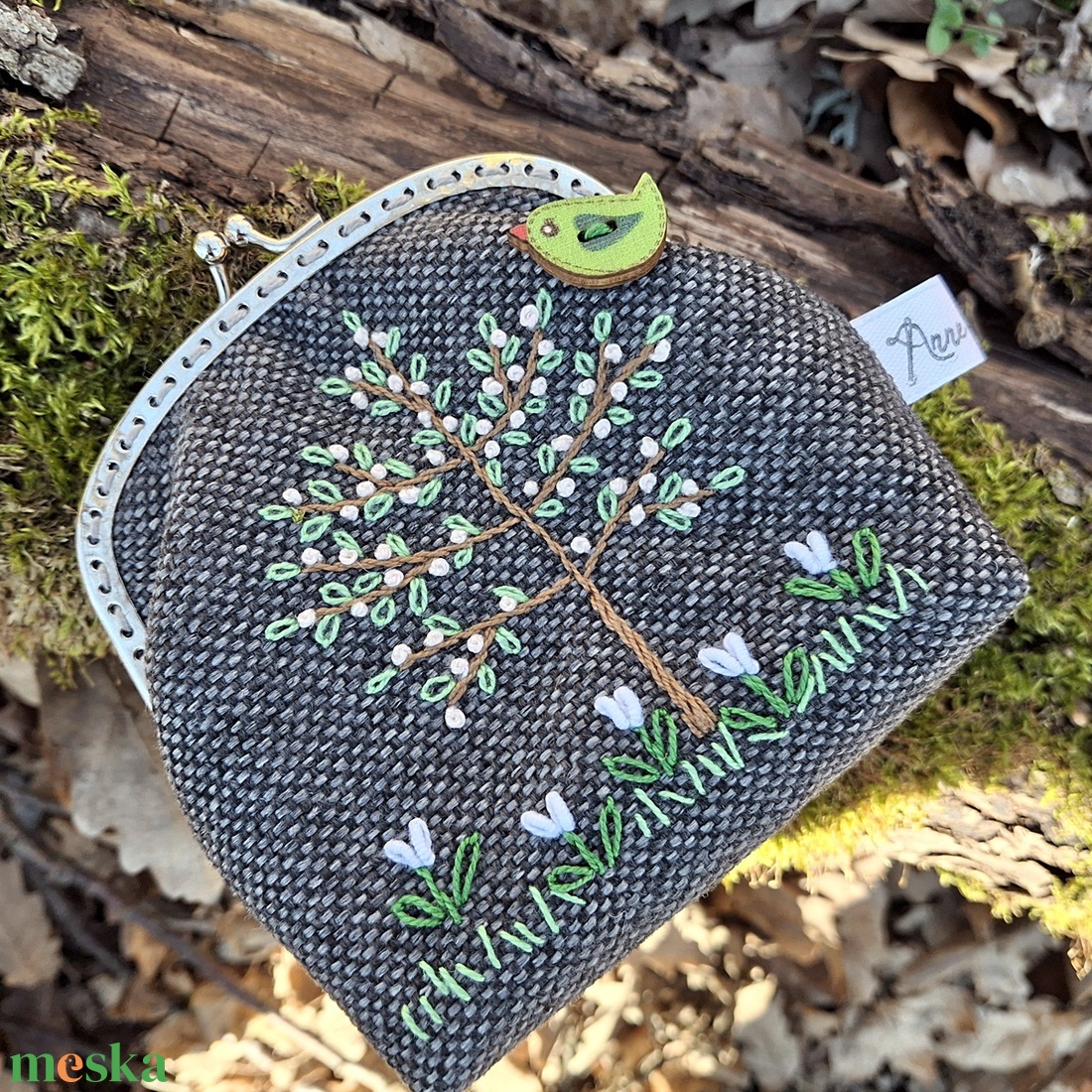 Cseresznye fa, virágos, madaras, tavaszi keretes pénztárca, csatos tárca  - táska & tok - pénztárca & más tok - pénztárca - női pénztárca - Meska.hu