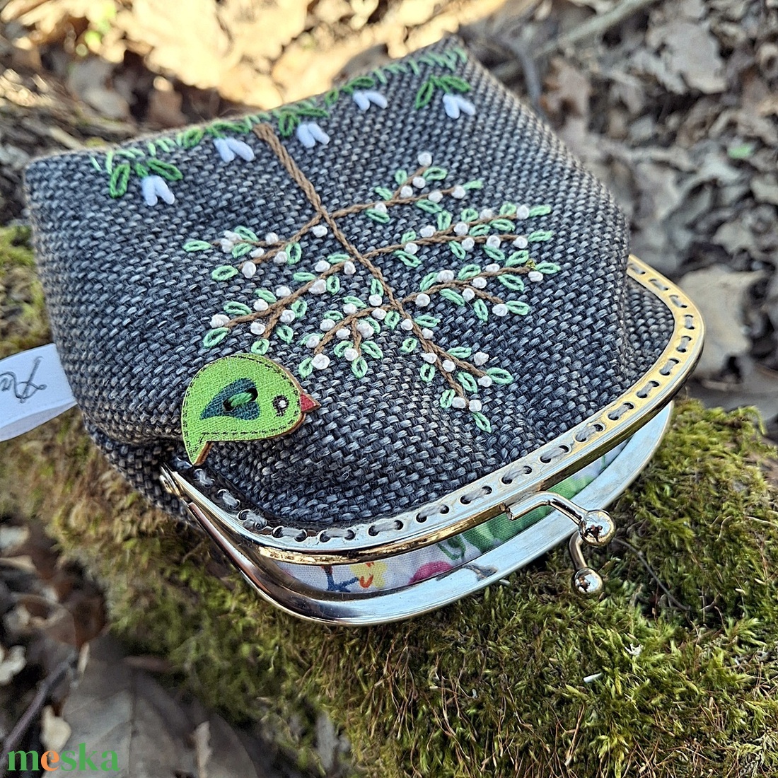 Cseresznye fa, virágos, madaras, tavaszi keretes pénztárca, csatos tárca  - táska & tok - pénztárca & más tok - pénztárca - női pénztárca - Meska.hu