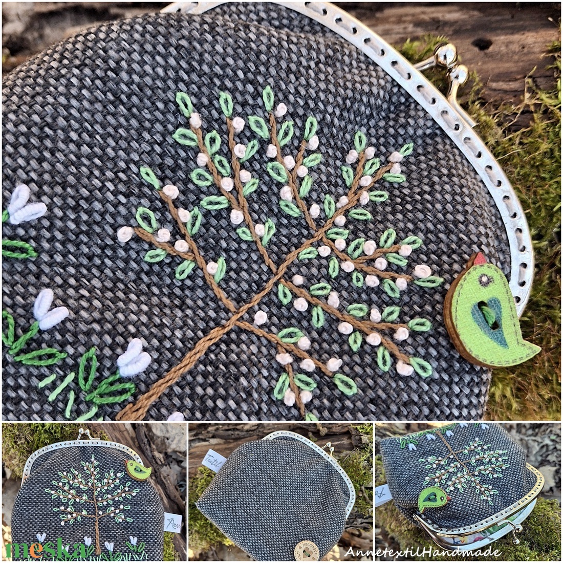 Cseresznye fa, virágos, madaras, tavaszi keretes pénztárca, csatos tárca  - táska & tok - pénztárca & más tok - pénztárca - női pénztárca - Meska.hu