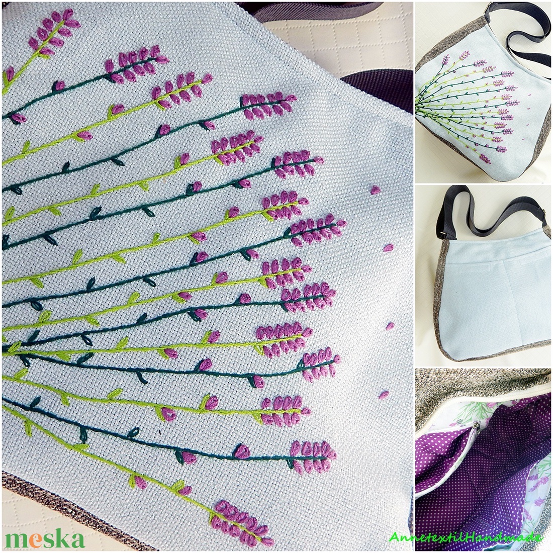 Kézzel hímzett levendulás egyedi BigBag válltáska - táska & tok - kézitáska & válltáska - nagy pakolós táska - Meska.hu