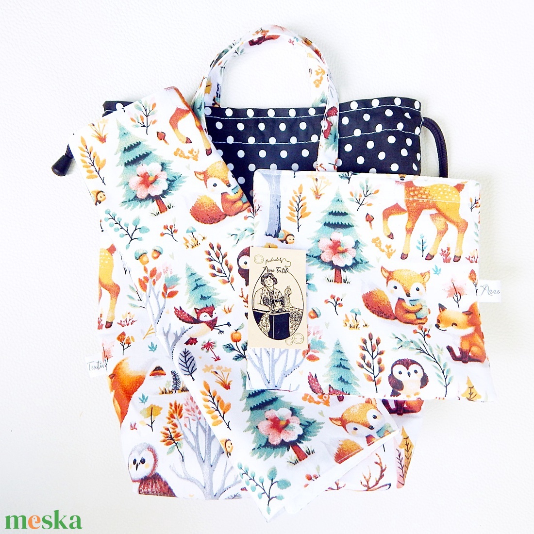 Újraszalvéta őzikés,  erdei állatos környezettudatos vízhatlan csomagoló - annetextil - táska & tok - uzsonna- & ebéd tartó - szendvics csomagoló - Meska.hu