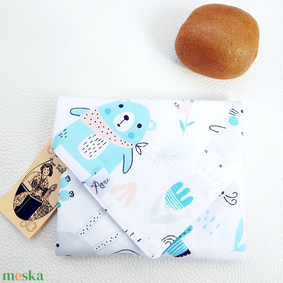 Ökoszalvéta és Újraszalvéta erdei állatos, türkiz macis mintás, a stílusos megoldás - táska & tok - uzsonna- & ebéd tartó - szendvics csomagoló - Meska.hu