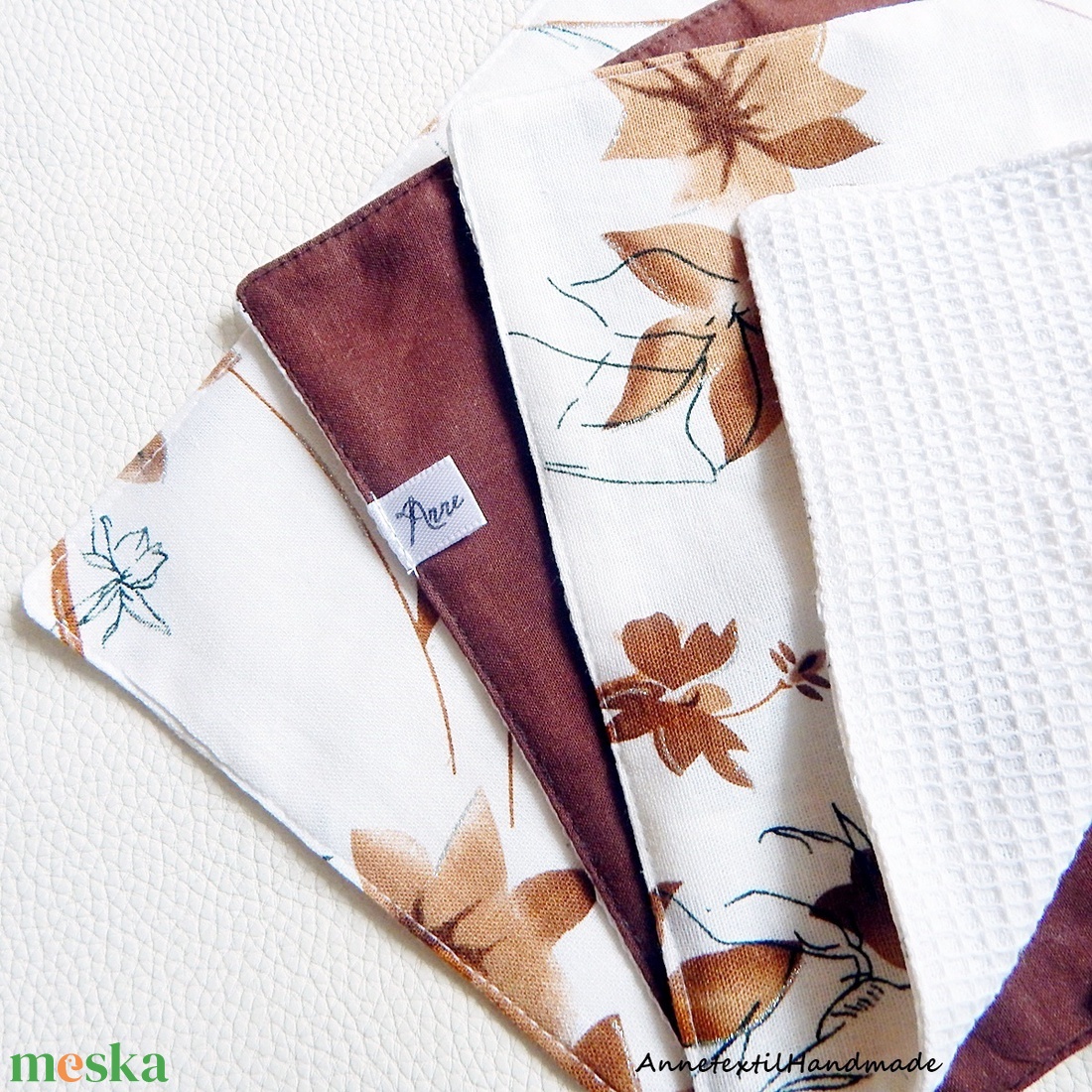 Mosható törlőkendő és zsebkendő tartó szett barna, virágos - otthon & életmód - konyhafelszerelés, tálalás - konyhai textil - konyharuha & törlőkendő - Meska.hu