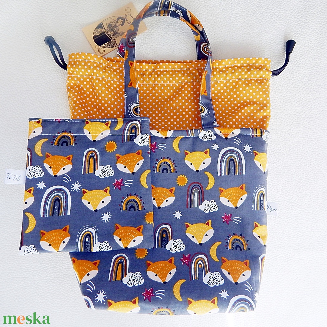 2 részes Kids Bag Szett � Vízhatlan uzsonnás táska és nasi zsák (Rókás/Szivárványos/Pöttyös) - táska & tok - uzsonna- & ebéd tartó - ebéd tasak, doboz - Meska.hu