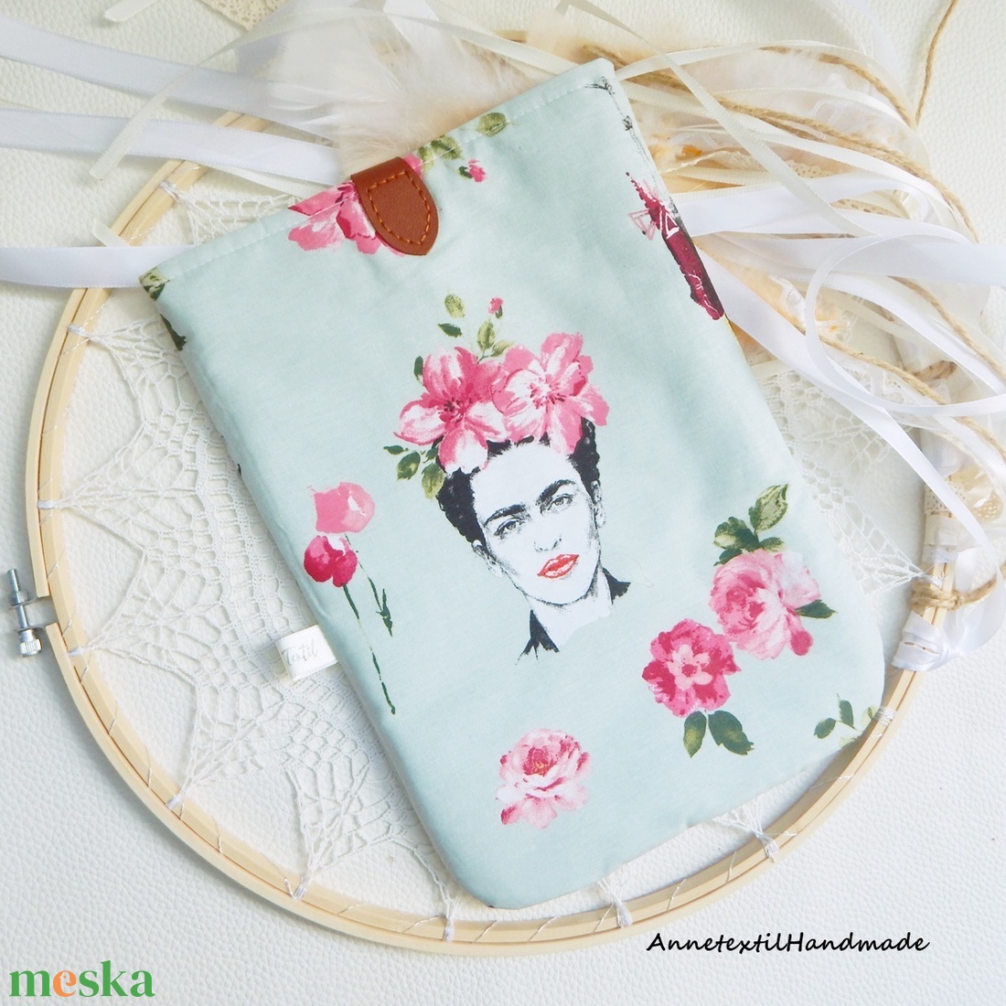  Puha tablettok és ebook tok mentazöld Frida Khalo mintás táska tok tablethez eBookhoz - táska & tok - ebook & tablet tok - Meska.hu