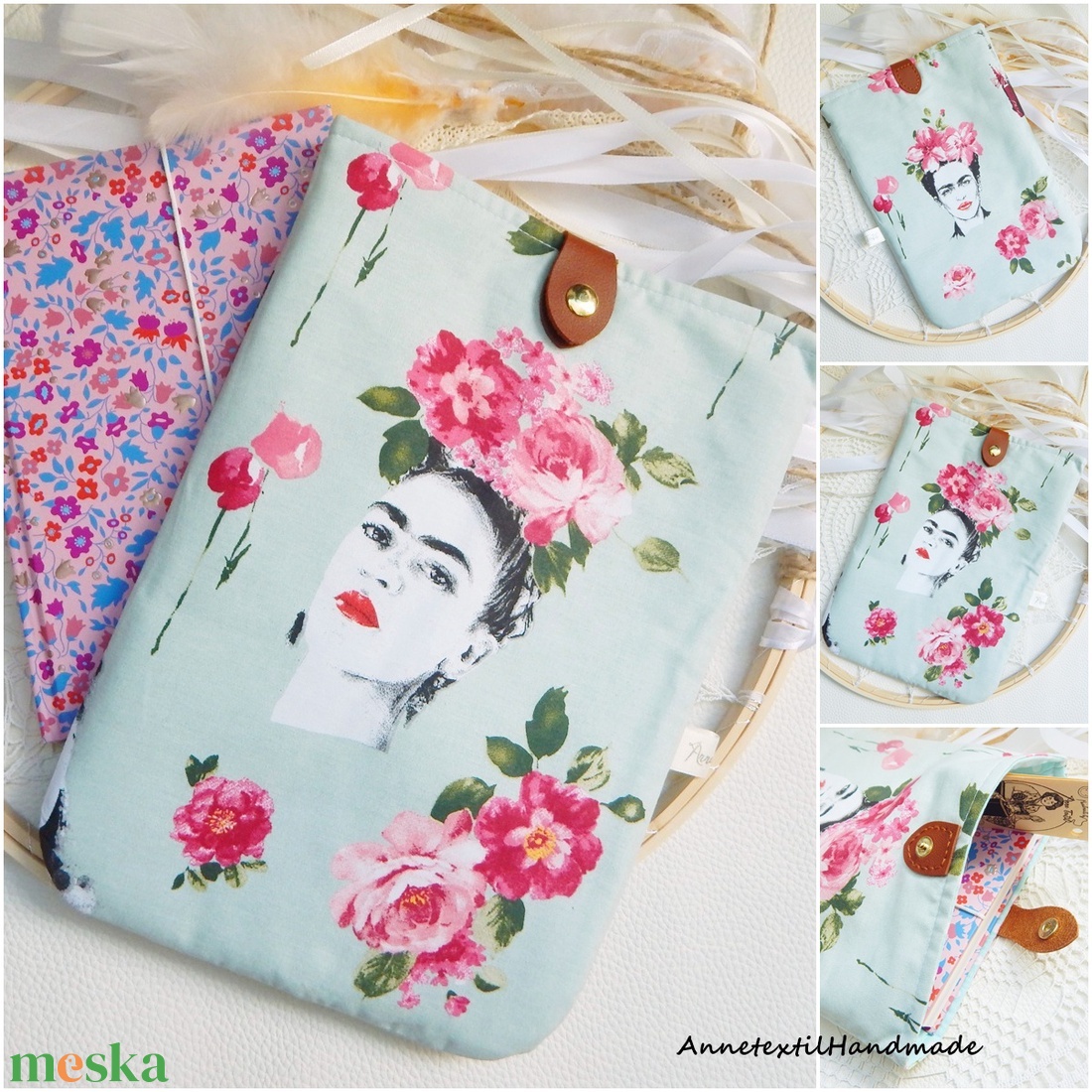  Puha tablettok és ebook tok mentazöld Frida Khalo mintás táska tok tablethez eBookhoz - táska & tok - ebook & tablet tok - Meska.hu