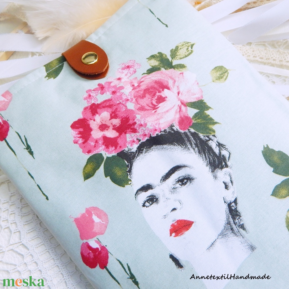  Puha tablettok és ebook tok mentazöld Frida Khalo mintás táska tok tablethez eBookhoz - táska & tok - ebook & tablet tok - Meska.hu