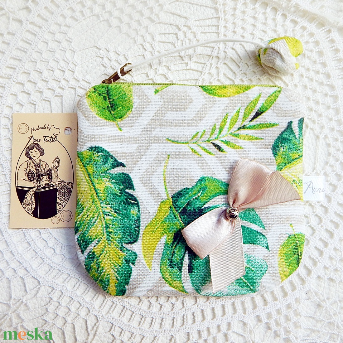 Trópusi elegancia kézműves neszesszer 14x13 cm - táska & tok - pénztárca & más tok - kártyatartó & irattartó - Meska.hu