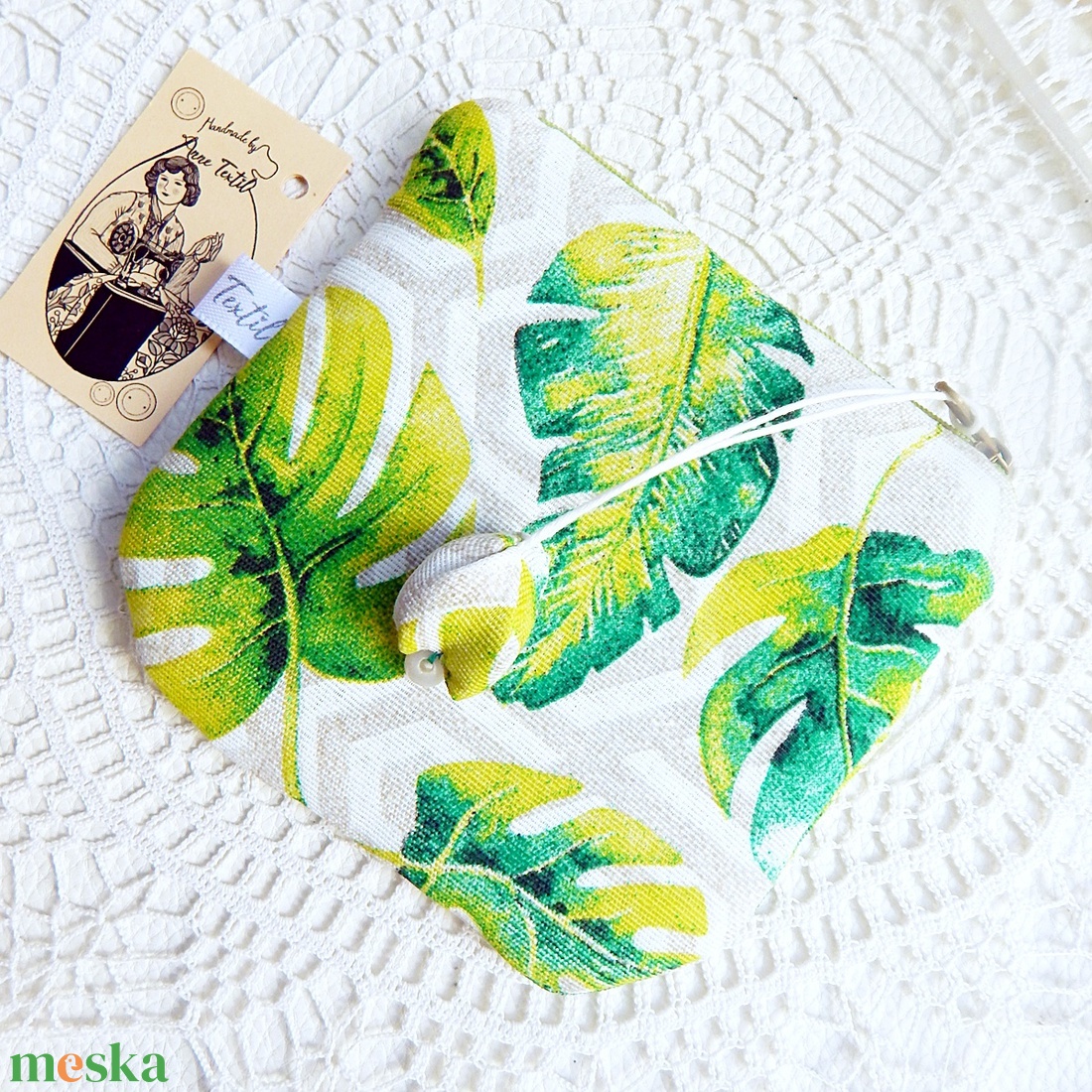 Trópusi elegancia kézműves neszesszer 14x13 cm - táska & tok - pénztárca & más tok - kártyatartó & irattartó - Meska.hu