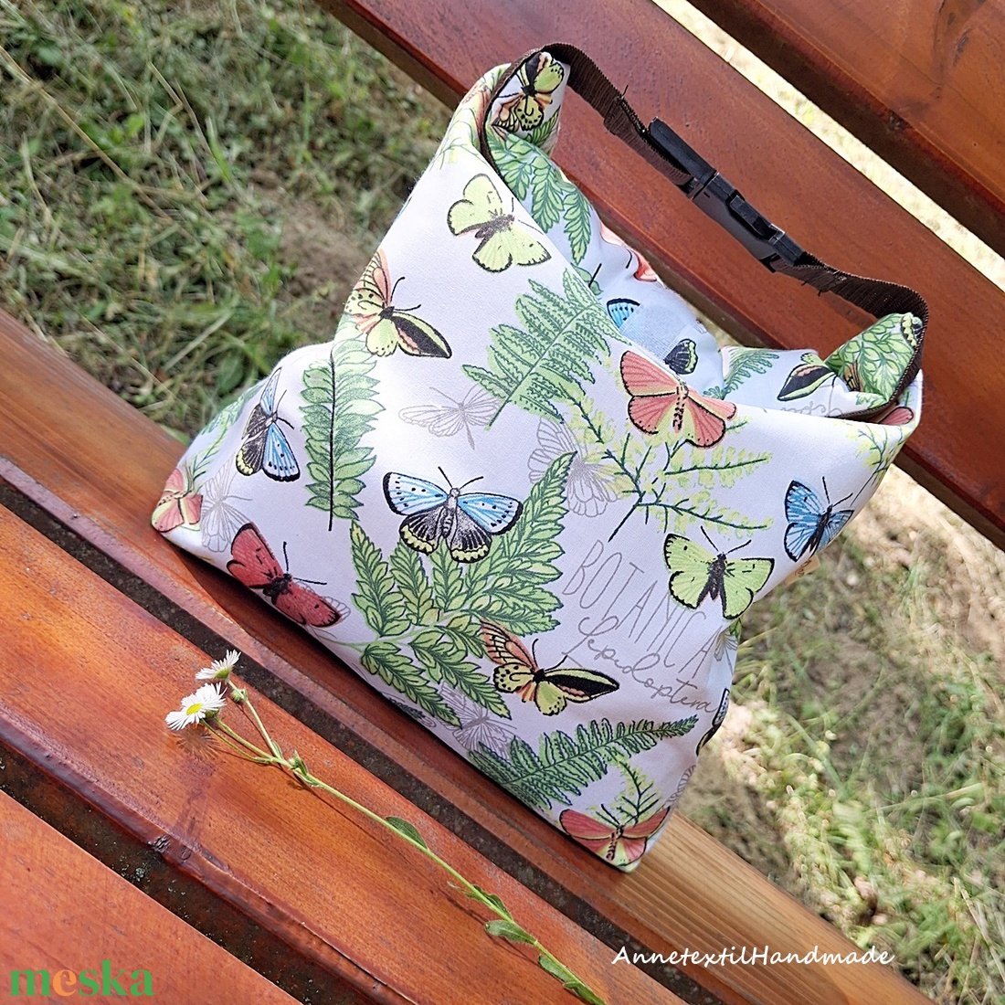 Ebédtáska Rolltop lunch bag botanikus pillangós páfrányos - táska & tok - uzsonna- & ebéd tartó - ebéd tasak, doboz - Meska.hu