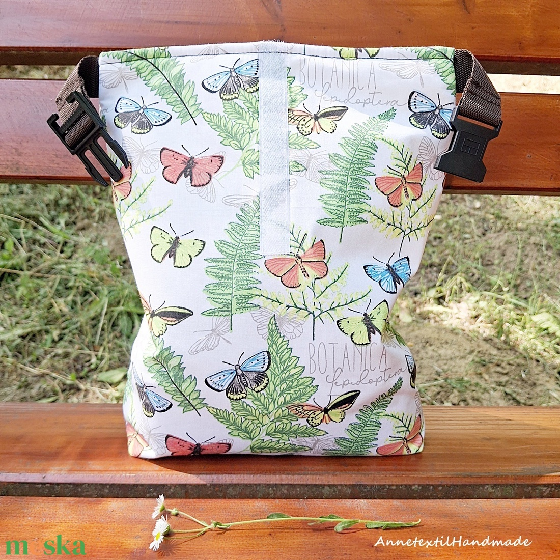 Ebédtáska Rolltop lunch bag botanikus pillangós páfrányos - táska & tok - uzsonna- & ebéd tartó - ebéd tasak, doboz - Meska.hu