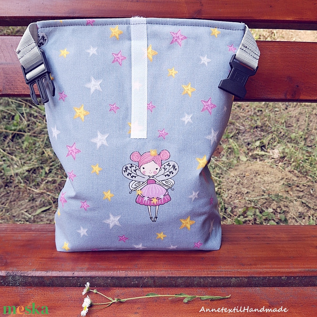 Ebédtáska Rolltop lunch bag tündér csillagokkal mintás - táska & tok - uzsonna- & ebéd tartó - ebéd tasak, doboz - Meska.hu