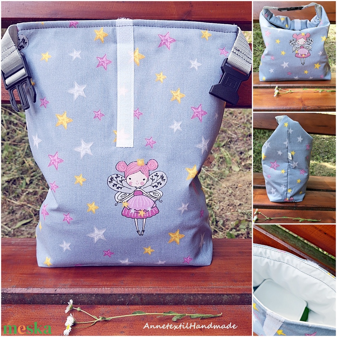Ebédtáska Rolltop lunch bag tündér csillagokkal mintás - táska & tok - uzsonna- & ebéd tartó - ebéd tasak, doboz - Meska.hu