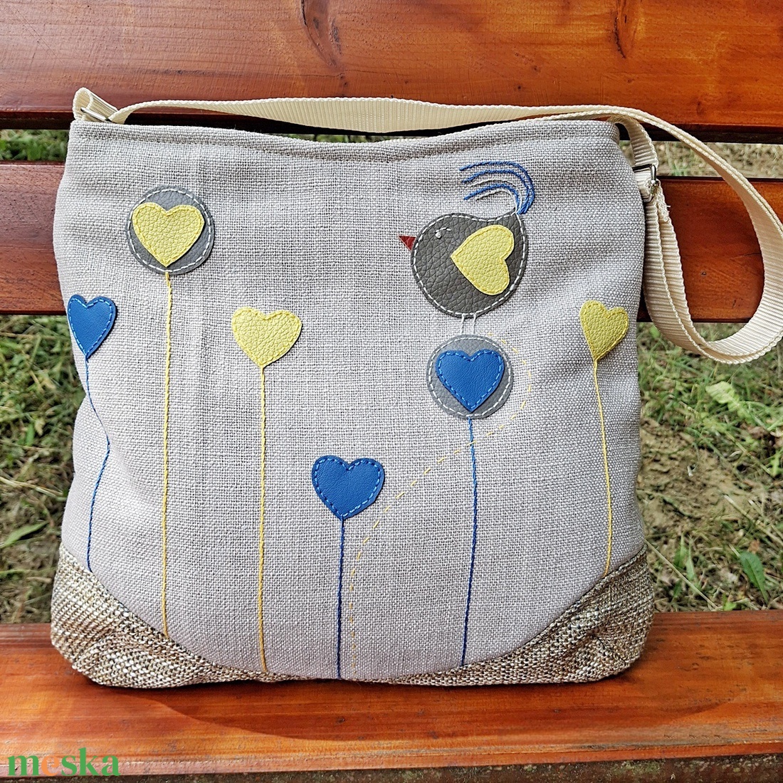 2in1 válltáska crossbody táska tarisznya és csatos pénztárca szettben Valentin madaras szíves  - táska & tok - táska szett - Meska.hu