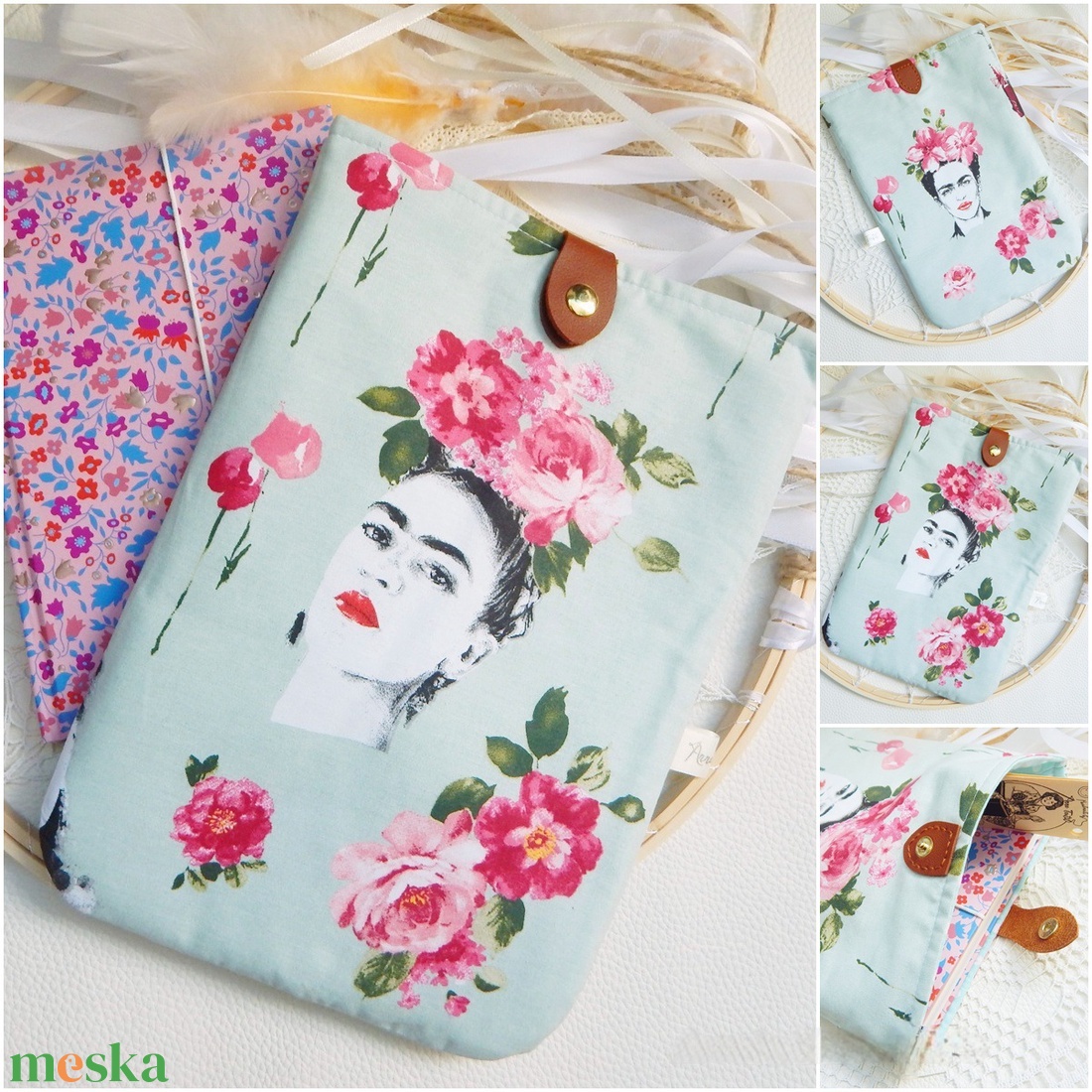  Puha tablettok és ebook tok mentazöld Frida Khalo mintás táska tok tablethez eBookhoz - táska & tok - ebook & tablet tok - Meska.hu