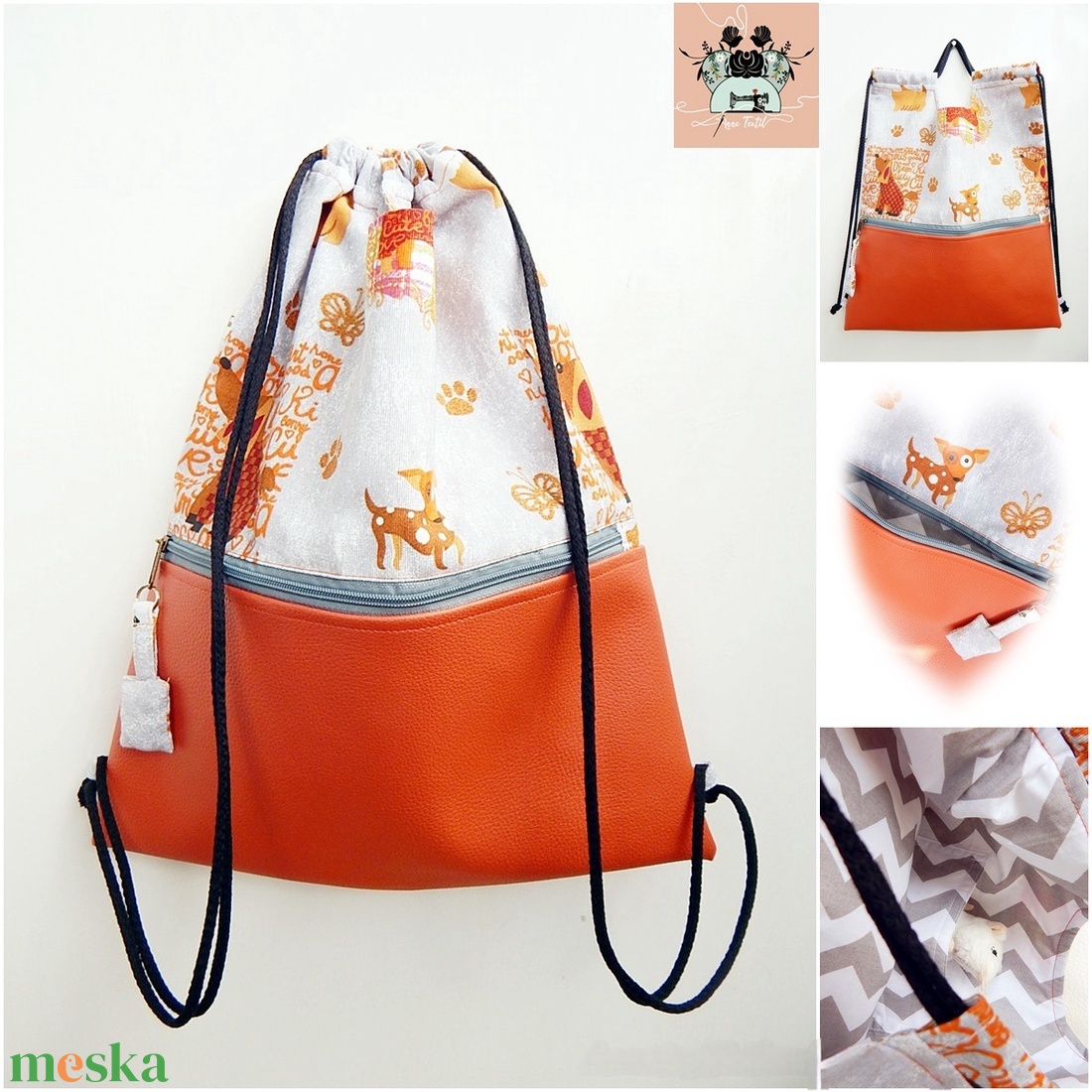 Gymbag hátizsák, tornazsák, shopper táska kutyás  - táska & tok - hátizsák - kishátizsák - Meska.hu