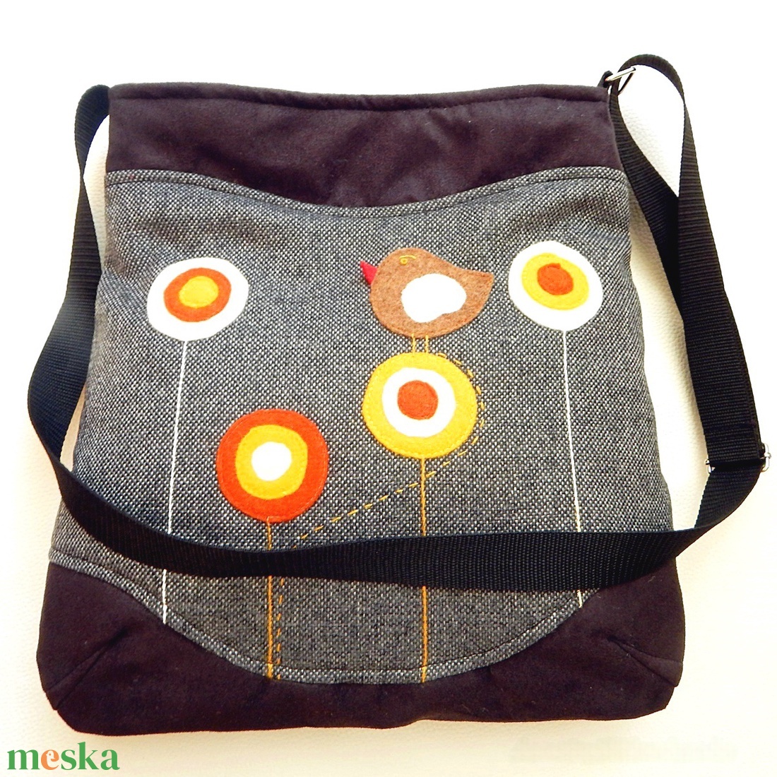 Midi Crossbody táska tarisznya gömbvirágos madaras  - táska & tok - kézitáska & válltáska - vállon átvethető táska - Meska.hu