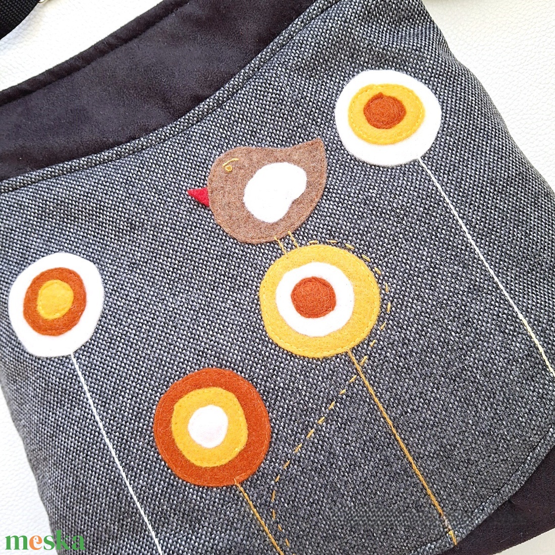 Midi Crossbody táska tarisznya gömbvirágos madaras  - táska & tok - kézitáska & válltáska - vállon átvethető táska - Meska.hu