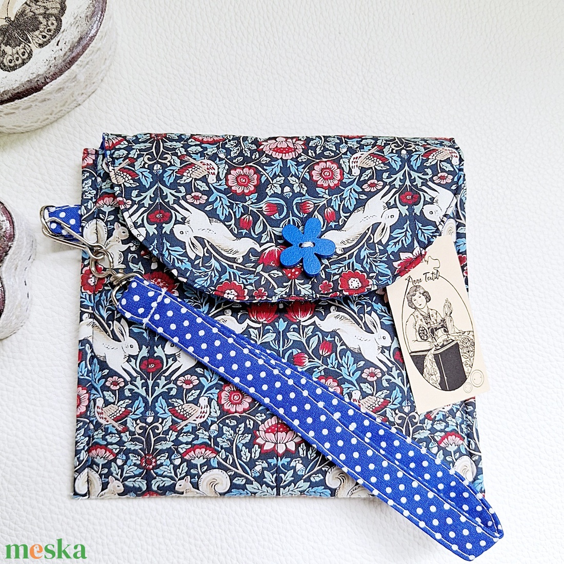 3 fakkos, varázslatos, mókusos, nyulas növény mintás neszeszer lecsatolható fogóval William Morris  - táska & tok - pénztárca & más tok - kártyatartó & irattartó - Meska.hu
