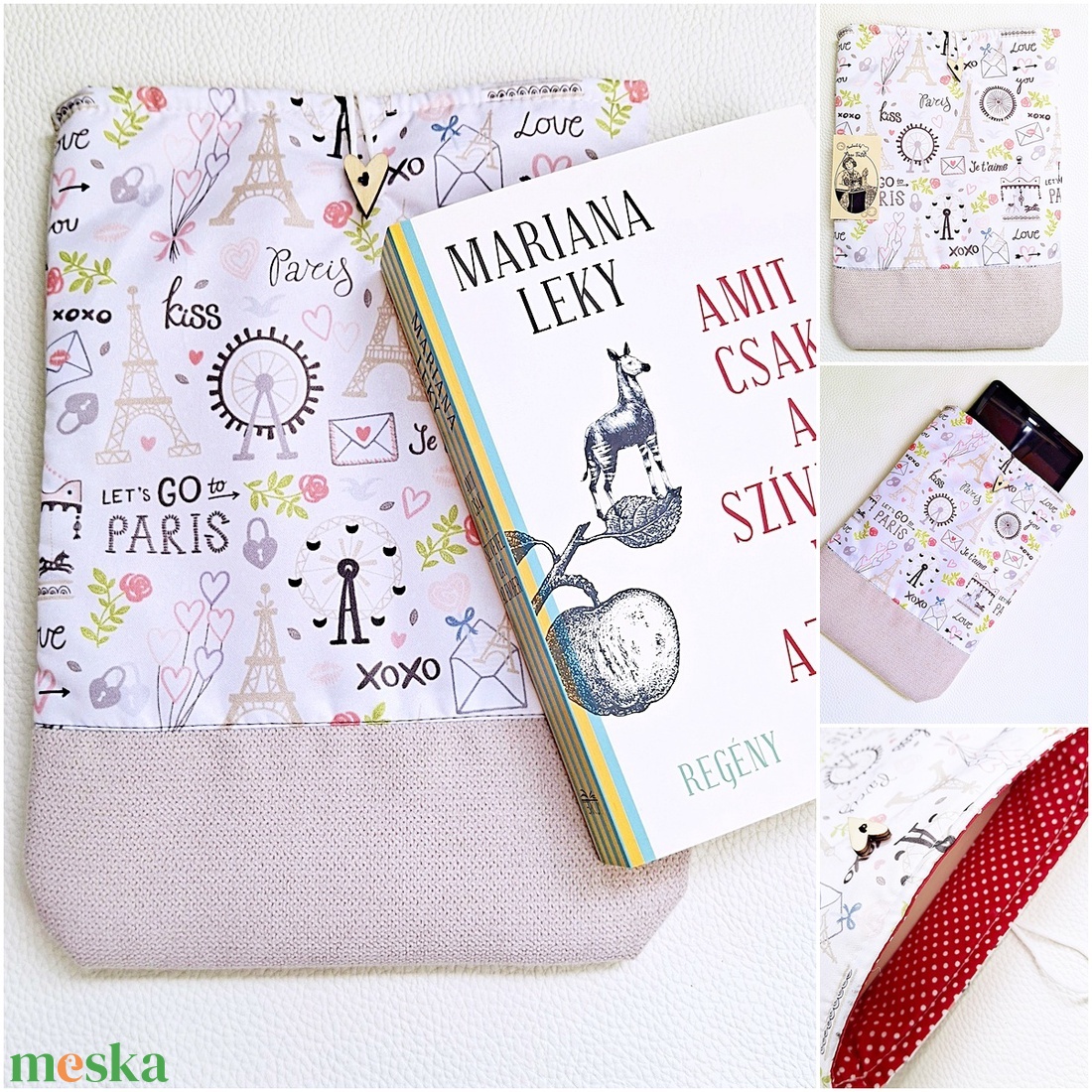Könyvtok, tablettok, Párizs mintás vízhatlan könyvvédő tok beige  - könyv & zene - könyvtok - Meska.hu