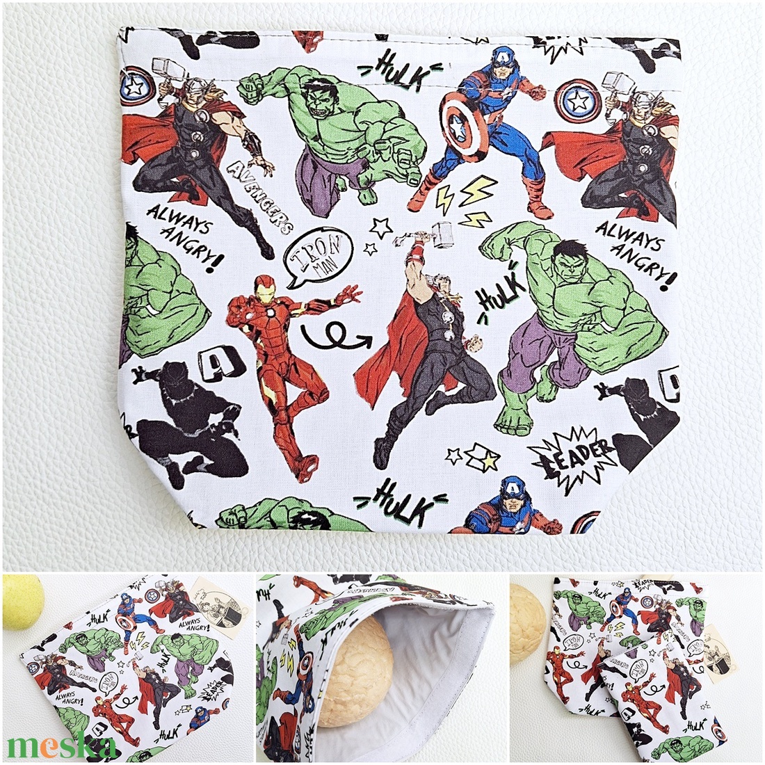 Uzsonnás zsák - Tépőzáras lunch bag uzsonnás zsák - Mosható tízórai tartó Marvel szuperhős mintás - táska & tok - uzsonna- & ebéd tartó - ebéd tasak, doboz - Meska.hu
