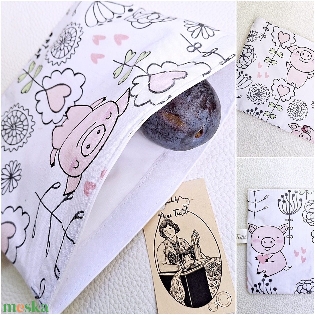 Ebédtáska és uzsonnás kistáska - Csatos rolltop lunch bag - Tépőzáras szabályozható ételhordó vidám malacka - táska & tok - uzsonna- & ebéd tartó - ebéd tasak, doboz - Meska.hu