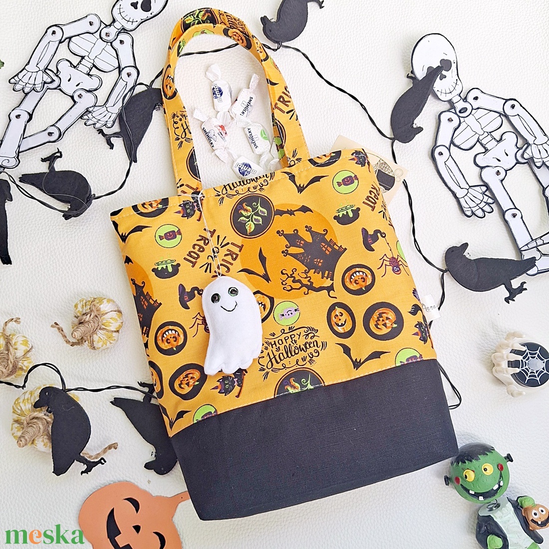 Halloween táska � Kísértetkastélyos cukorkagyűjtő kistáska szellemmel gyerekeknek - otthon & életmód - dekoráció - halloween - halloweeni jelmez és kiegészítők - Meska.hu