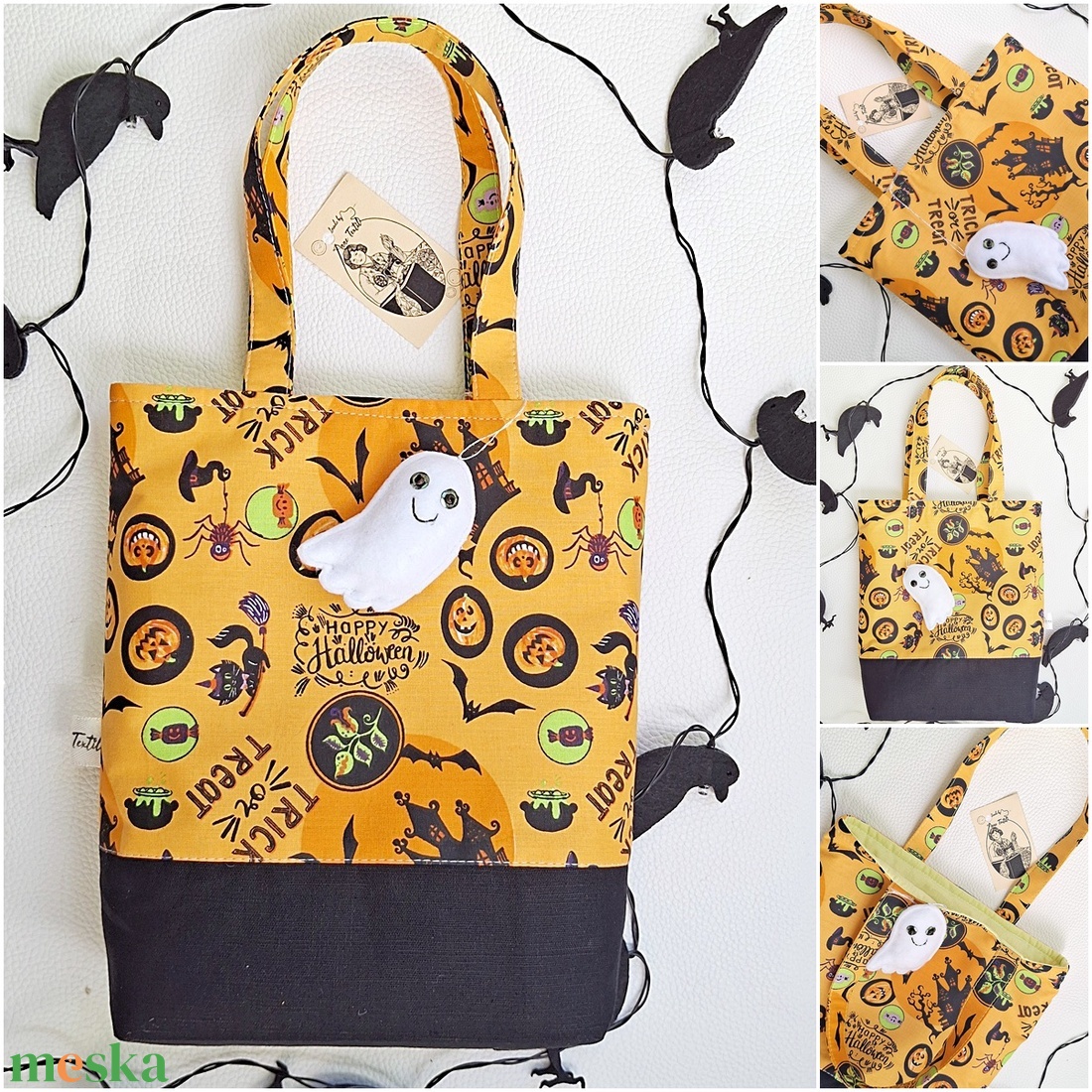 Halloween táska � Kísértetkastélyos cukorkagyűjtő kistáska szellemmel gyerekeknek - otthon & életmód - dekoráció - halloween - halloweeni jelmez és kiegészítők - Meska.hu