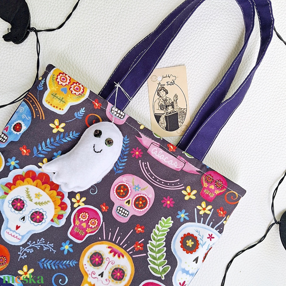 Halloween táska � Dia de los Muertos cukorkagyűjtő kistáska szellemmel gyerekeknek - Sugar Skull - otthon & életmód - dekoráció - halloween - halloweeni cukorkagyűjtők és cukorkatartók - Meska.hu