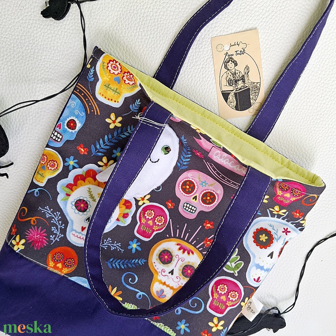 Halloween táska � Dia de los Muertos cukorkagyűjtő kistáska szellemmel gyerekeknek - Sugar Skull - otthon & életmód - dekoráció - halloween - halloweeni cukorkagyűjtők és cukorkatartók - Meska.hu
