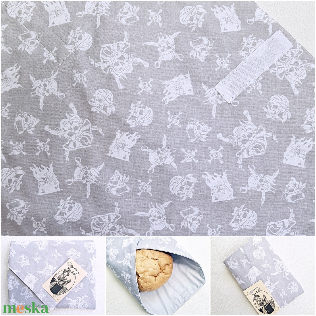 Újraszalvéta - Koponyás Halloween  újraszalvéta - Tépőzáras szendvics csomagoló - Vízhatlan textil újraszalvéta unisex - táska & tok - uzsonna- & ebéd tartó - szendvics csomagoló - Meska.hu