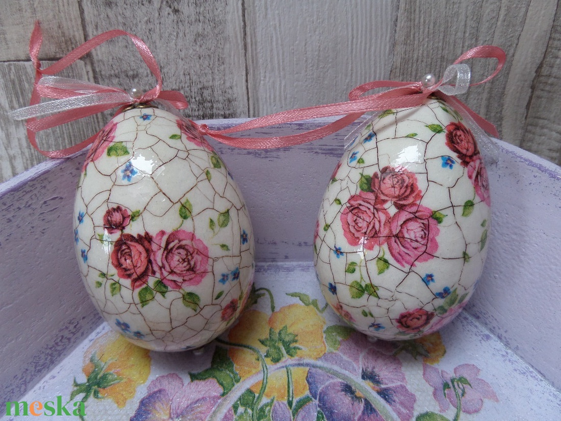  Rózsa mintás repedezett hatású húsvéti tojások - otthon & lakás - dekoráció - fali és függő dekoráció - falra akasztható dekor - Meska.hu