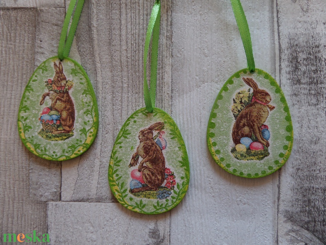 Húsvéti tojás alakú függődísz,barkadísz nyuszis mintával - otthon & életmód - dekoráció - fali és függő dekoráció - függődísz - Meska.hu